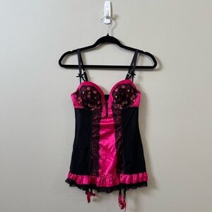 La Senza Y2K pink/black mesh floral cup bustier lingerie top